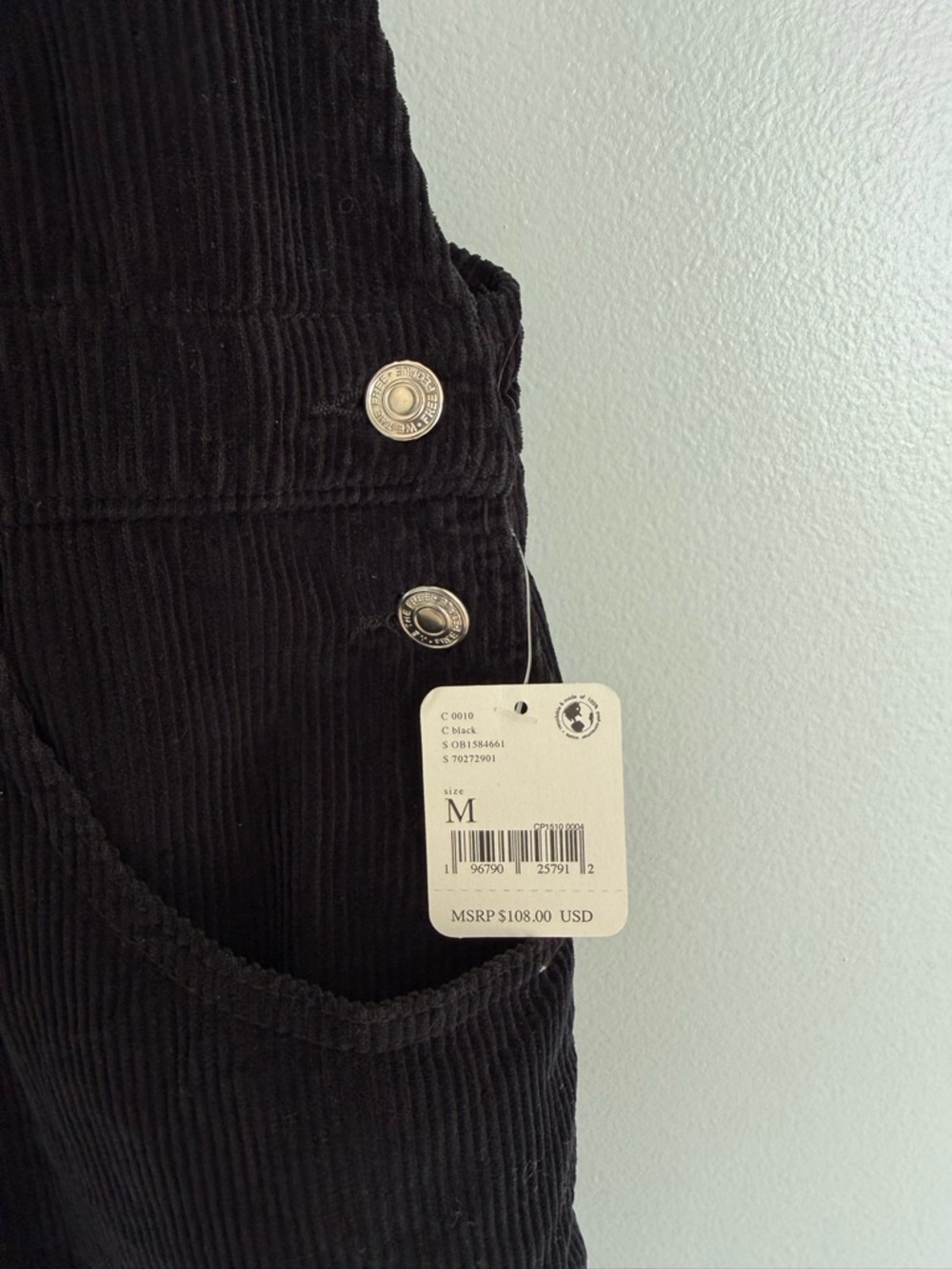 Free People We The Free Ziggy Black Corduroy Shortalls - Picture 10 of 12